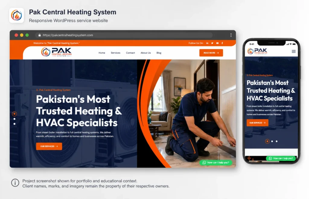 Pak Central Heating System responsive WordPress service website